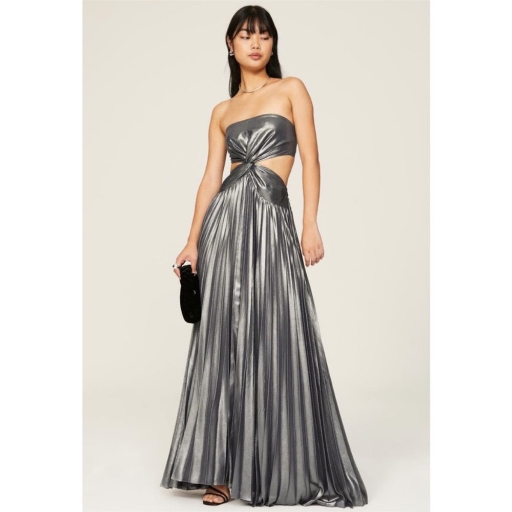 🔥NWT Gorgeous  Ramy Brook Destiny Gown.Silver metallic SZ 10